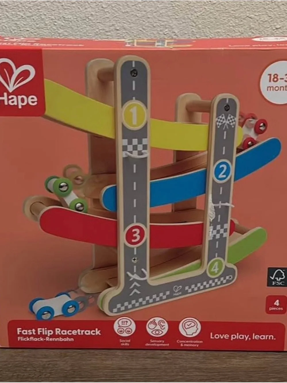 Hape Fast Flip Racetrack - Multicolor Wooden Car Ramp Toy